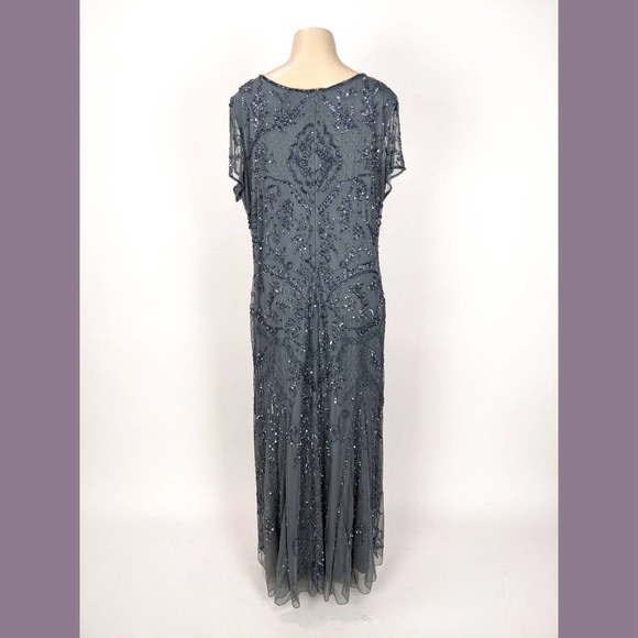 Pisarro Nights Plus Size 18W Embellished Mesh Gown In Steel Gray Blue - Picture 6 of 12